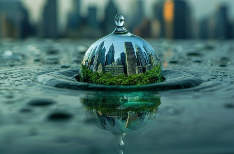 Realistic water drop with an ecosystem