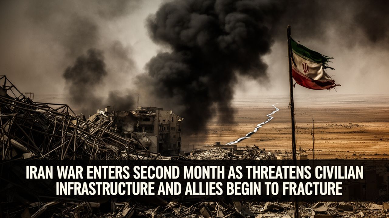 IRAN WAR ENTERS SECOND MONTH AS TRUMP THREATENS CIVILIAN INFRASTRUCTURE AND ALLIES BEGIN TO FRACTURE